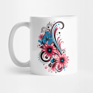 graphic background, Elegant Floral Fusion: Nature-Inspired Vector Illustration Mug